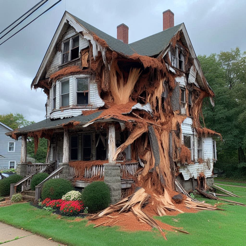 Damaged tree on an Hollywood home showing signs of disease and decay
